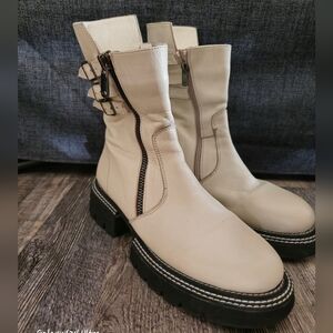 Genuine leather off-white boots
